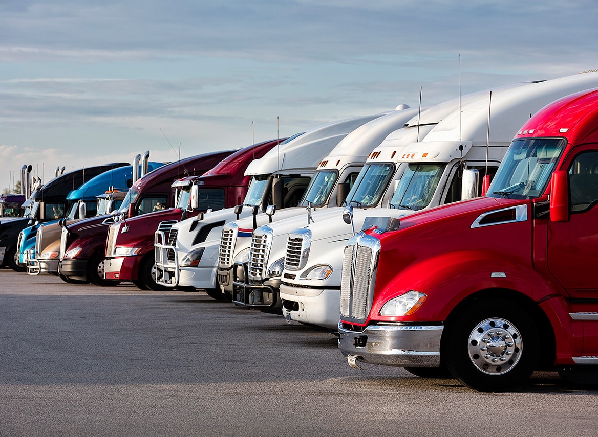 semi trucks lined up